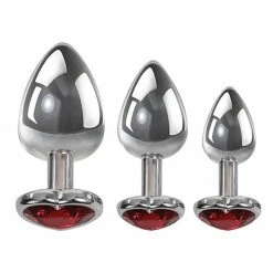 Adam & Eve Three Hearts Gem Anal Plug Set - Silver-Red Anal Toys