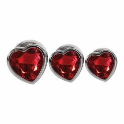 Adam & Eve Three Hearts Gem Anal Plug Set - Silver-Red Anal Toys
