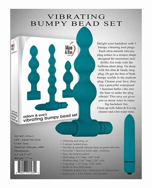 Anal Toys Adam & Eve Vibrating Anal Bumpy Bead Set - Teal