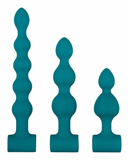 Anal Toys Adam & Eve Vibrating Anal Bumpy Bead Set - Teal