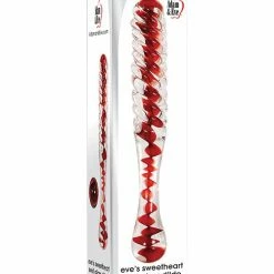 Adam & Eve Eve's Sweetheart Swirl Glass Dildo - Clear-Red Dildos