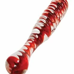 Adam & Eve Eve's Sweetheart Swirl Glass Dildo - Clear-Red Dildos