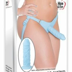 Adam & Eve Silicone Strap On System - Blue