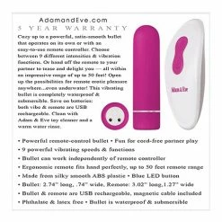 Adam & Eve Eve's Rechargeable Remote Control Bullet - Pink-white