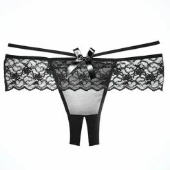 Allure Lingerie Adore Angel Crotchless Panty Black One Size Fits Most