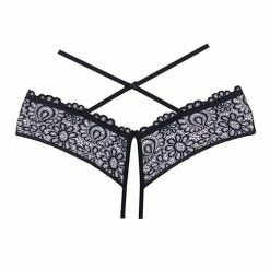 Allure Lingerie Adore Crayzee Open Panty With Criss Cross Waist Straps & Lace Black One Size Fits Most
