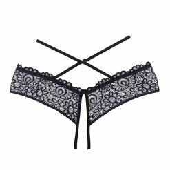 Allure Lingerie Adore Crayzee Open Panty With Criss Cross Waist Straps & Lace Black One Size Fits Most