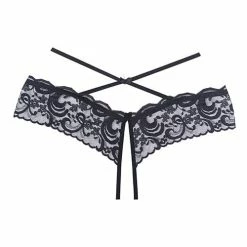 Allure Lingerie Adore Dare Me Cross Waist Open Lace Panty Black One Size Fits Most