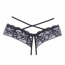 Allure Lingerie Adore Dare Me Cross Waist Open Lace Panty Black One Size Fits Most