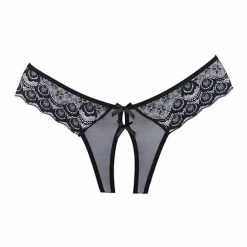 Allure Lingerie Adore Foreplay Lace & Mesh Front Open Panty Black One Size Fits Most