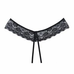 Allure Lingerie Adore Foreplay Lace & Mesh Front Open Panty Black One Size Fits Most