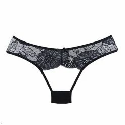 Allure Lingerie Adore Kiss Mesh & Lace Open Panty Black One Size Fits Most