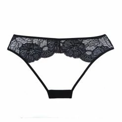 Allure Lingerie Adore Kiss Mesh & Lace Open Panty Black One Size Fits Most