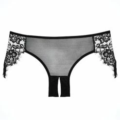 Allure Lingerie Adore Lavish & Lace Crotchless Panty Black One Size Fits Most