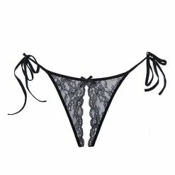 Allure Lingerie Adore Sugar Tie Side Open Lace Panty Black One Size Fits Most