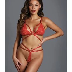 Allure Lingerie Adore The Flame Strappy Lace Bra & Thong One Size Fits Most