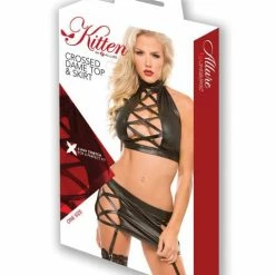 Allure Lingerie Kitten Crossed Dame Top & Skirt Black One Size Fits Most