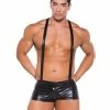 Allure Lingerie Zeus Wet Look Suspender Shorts Black One Size Fits Most