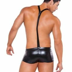 Allure Lingerie Zeus Wet Look Suspender Shorts Black One Size Fits Most