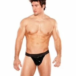 Allure Lingerie Zeus Wet Look Thong Black One Size Fits Most