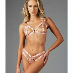 Allure Lingerie Adore Maddie Strap Bralette With Nipple Rings & Open Panty One Size Fits Most