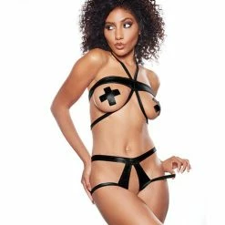 Allure Lingerie Kitten Cherry Open Bra & Panty Black O-s