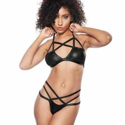 Allure Lingerie Kitten Sugar & Blush Criss Cross Bralette & Thong Black O-s