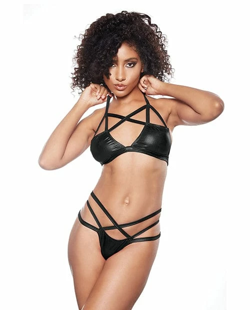 Allure Lingerie Kitten Sugar & Blush Criss Cross Bralette & Thong Black O-s