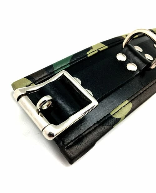 Atlantas Products Kink & BDSM Sensual Sin Leather Padded Ankle Cuffs - Camo Piping