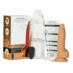 B.M.S. Enterprises Dildos Naked Addiction 8" Rotating & Vibrating Dong With Remote - Caramel