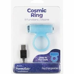 B.M.S. Enterprises Penis Toys Cosmic Cock Ring W-rechargeable Bullet - 9 Functions Glow In The Dark