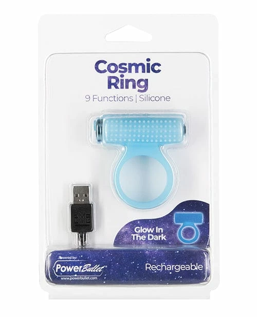 B.M.S. Enterprises Penis Toys Cosmic Cock Ring W-rechargeable Bullet - 9 Functions Glow In The Dark