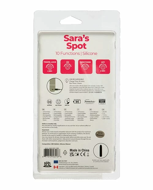 B.M.S. Enterprises Sara's Spot Rechargeable Bullet With G Spot Sleeve - 10 Functions