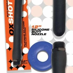 Blue Ox Designs LLCDba Oxballs Enemas & Douches Oxballs Oxshot Silicone Butt Nozzle W/flex Cockring - Black/blue