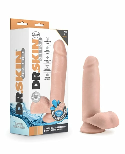 Blush Novelties Dildos Blush Dr. Skin Glide 7" Self Lubricating Dildo With Balls - Vanilla