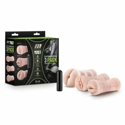 Blush Novelties Blush M For Men Self Lubricating Vibrating Stroker Sleeve Kit - Vanilla Pack Of 3 Penis Toys