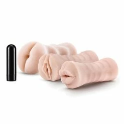 Blush Novelties Blush M For Men Self Lubricating Vibrating Stroker Sleeve Kit - Vanilla Pack Of 3 Penis Toys