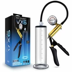 Blush Novelties Blush Performance VX6 Vacuum Penis Pump With Brass Pistol & Pressure Gauge - Clear