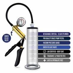 Blush Novelties Blush Performance VX6 Vacuum Penis Pump With Brass Pistol & Pressure Gauge - Clear