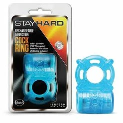 Blush Novelties Blush Stay Hard Rechargeable 5 Function Cock Ring- Blue