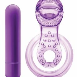 Blush Novelties Blush Play With Me Lick It Vibrating Double Strap Cockring - Purple