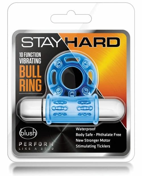 Blush Novelties Blush Stay Hard Mega Vibrating Bull Ring - Blue