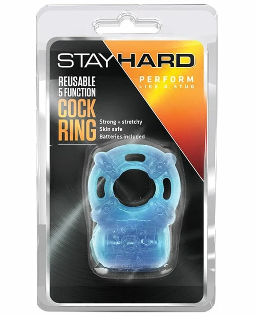 Blush Novelties Blush Stay Hard Vibrating Reusable 5 Function Cock Ring - Blue Vibrators