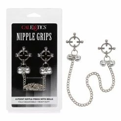CalExotics Nipple Grips 4-point Nipple Press With Bells - Silver Kink & BDSM