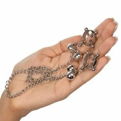 CalExotics Nipple Grips 4-point Nipple Press With Bells - Silver Kink & BDSM