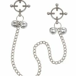 CalExotics Nipple Grips 4-point Nipple Press With Bells - Silver Kink & BDSM