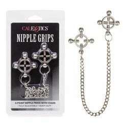 CalExotics Kink & BDSM Nipple Grips 4 Point Nipple Press With Chain - Silver