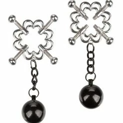CalExotics Nipple Grips 4-point Weighted Nipple Press - Silver Kink & BDSM