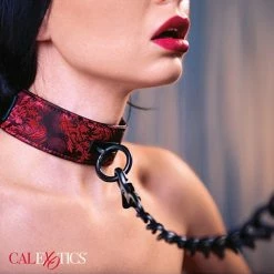 CalExotics Scandal Collar With Leash - Black-Red Kink & BDSM