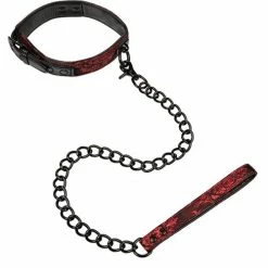 CalExotics Scandal Collar With Leash - Black-Red Kink & BDSM